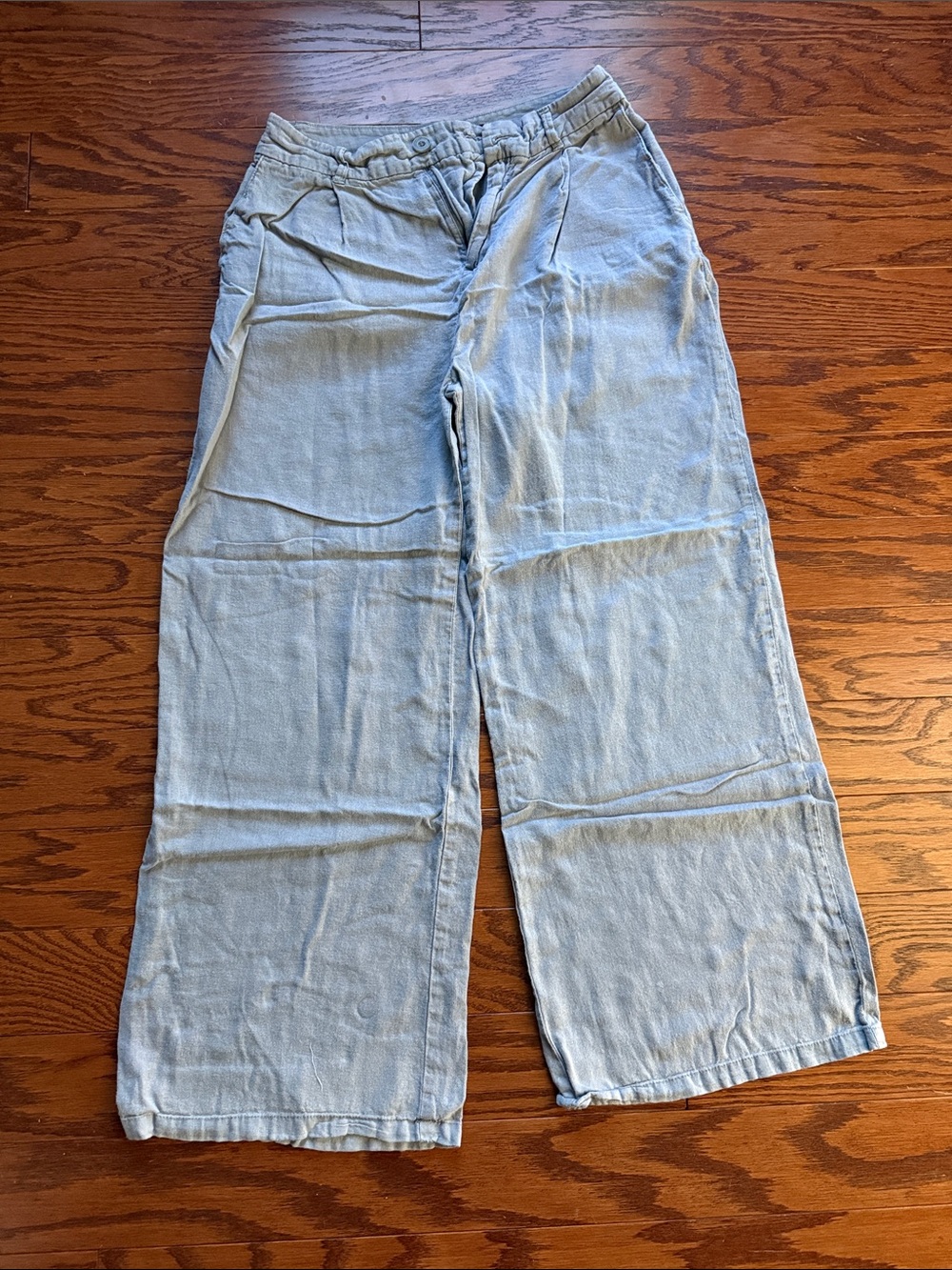 Rewash Pale Gray Wide Leg Linen-Blend Trousers